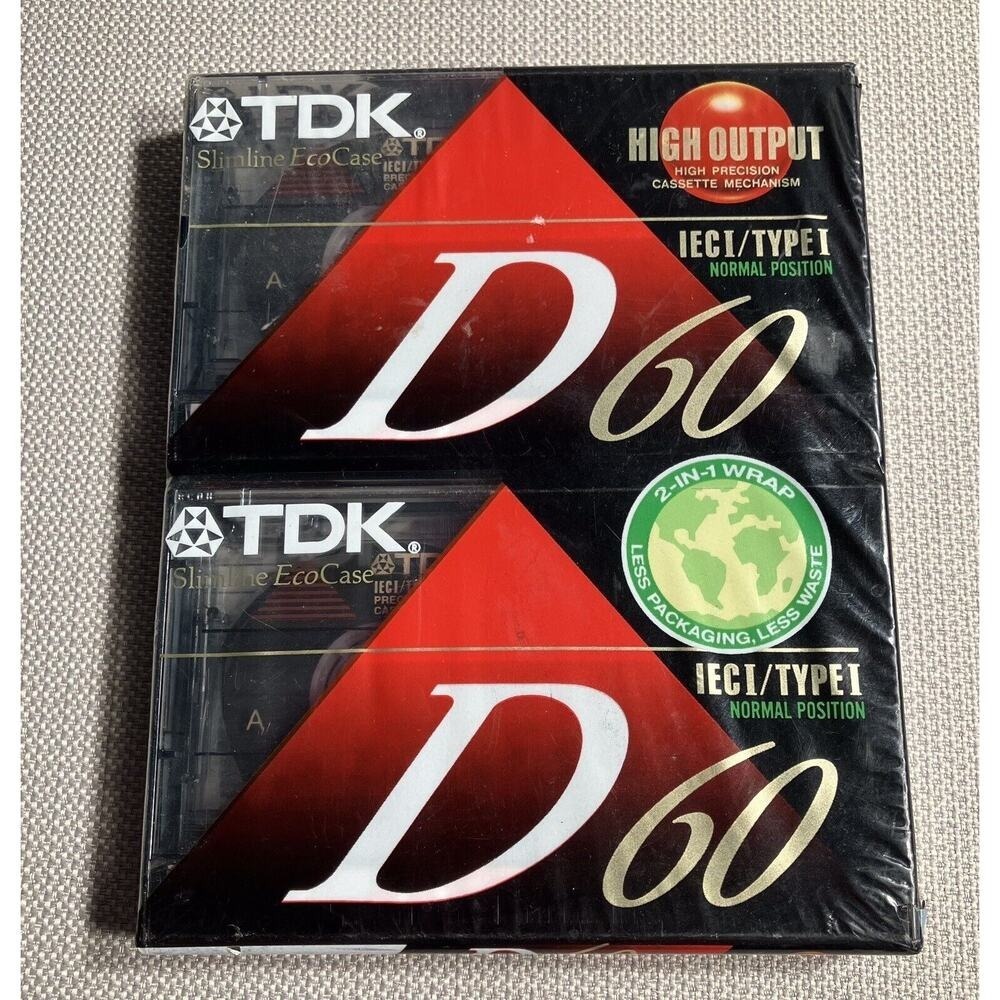Pack 2 TDK D60 High Output Blank Audio Cassette Tapes IECI/Type I New & Sealed